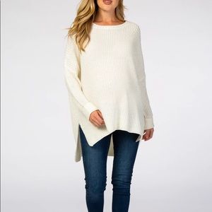 Ivory Hi Low Side Slit Cuff Sleeve Maternity Sweater  Size L